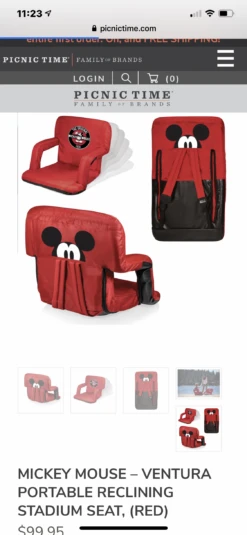 Mickey Mouse Ventura Portable Reclining Stadium Seat -Major League image 47b64208 97a7 4c29 acb1 389ea2836592